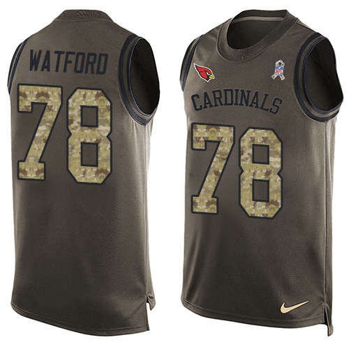 Men's Limited Earl Watford Nike Jersey Green - #78 Salute to Service Tank Top NFL Arizona Cardinals